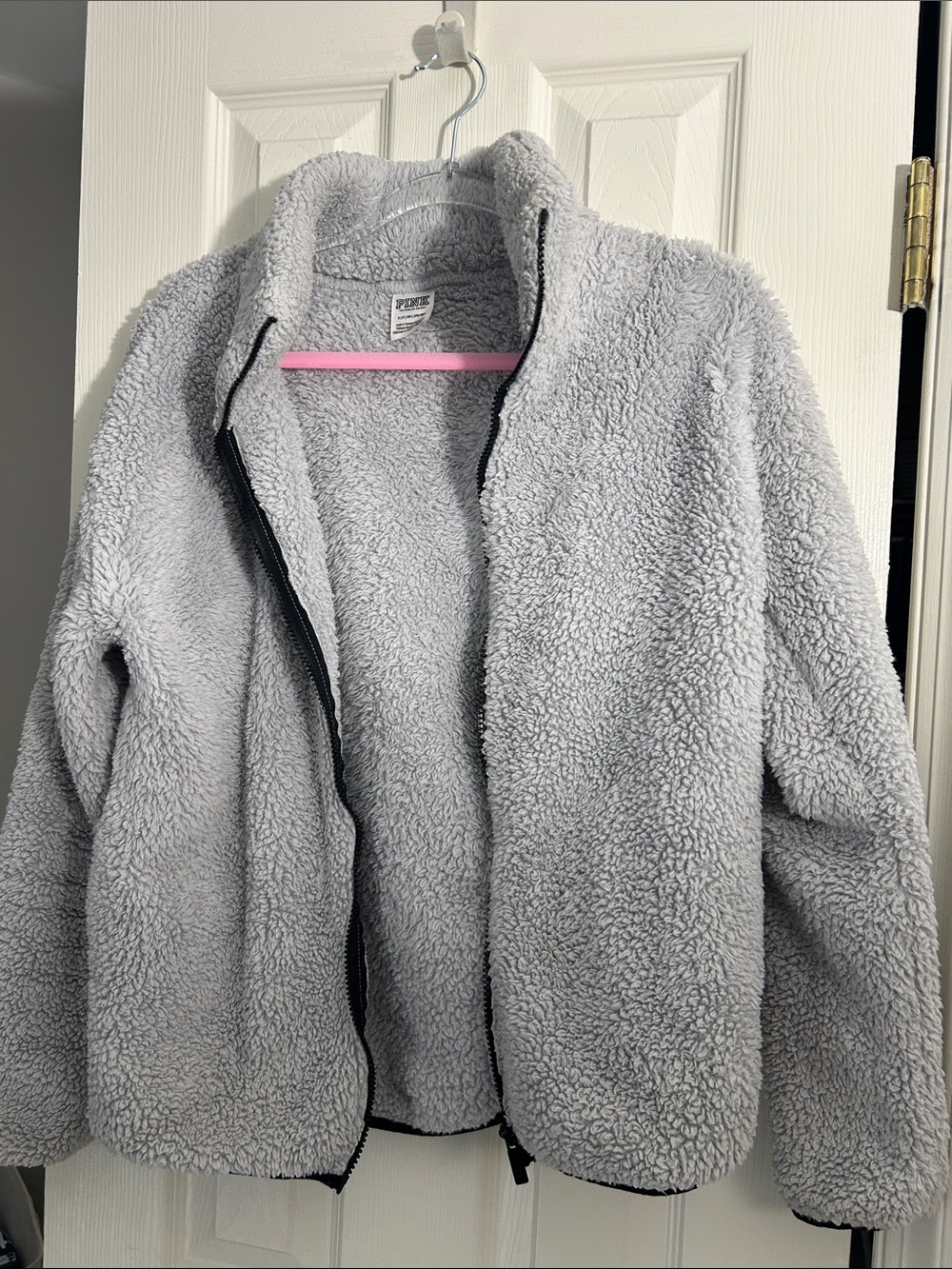 PINK Victoria's Secret Light Gray Plush Teddy Zip Jacket
